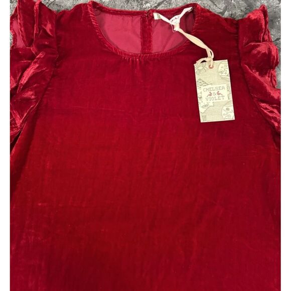 Chelsea & Violet Womens Velvet Flutter Sleeve Mini Dress Red NWT Sz M - Picture 5 of 14